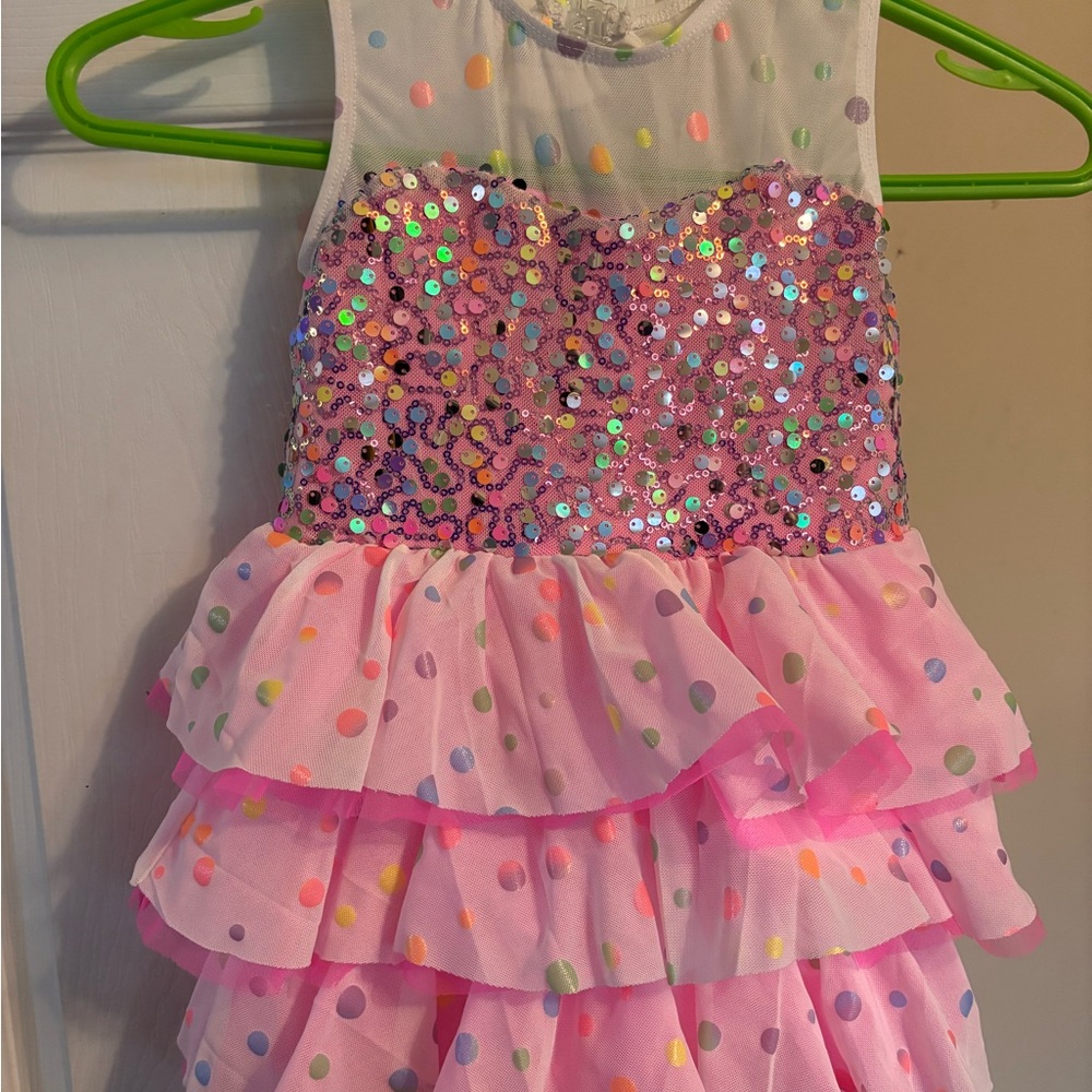Pink Sequin Polka Dot Ruffle Dress